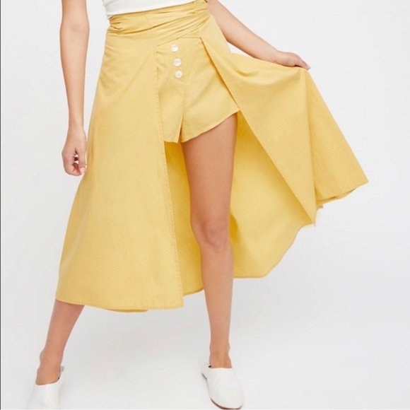 Free People Diggin This Skort High Rise Shorts Midi Skirt Women’s Small Yellow - Picture 2 of 12